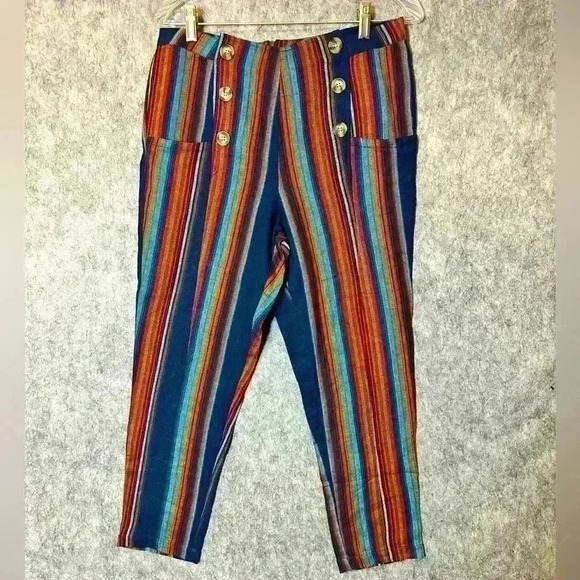 NWT Chaser Multicolored Women’s Striped Cropped Pants - Small - Picture 1 of 6